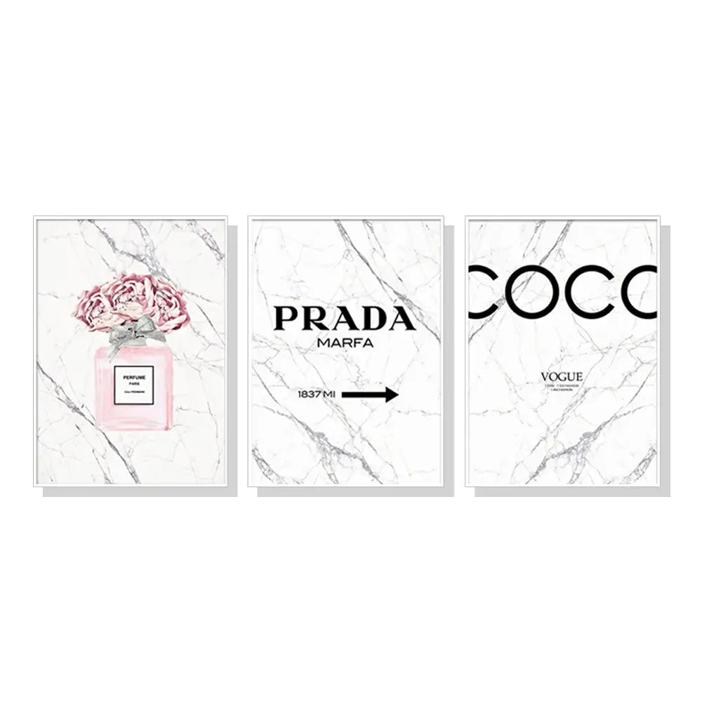 Wall Art 40cmx60cm Fashion Perfume 3 Sets White Frame Canvas - Home & Garden > Wall Art