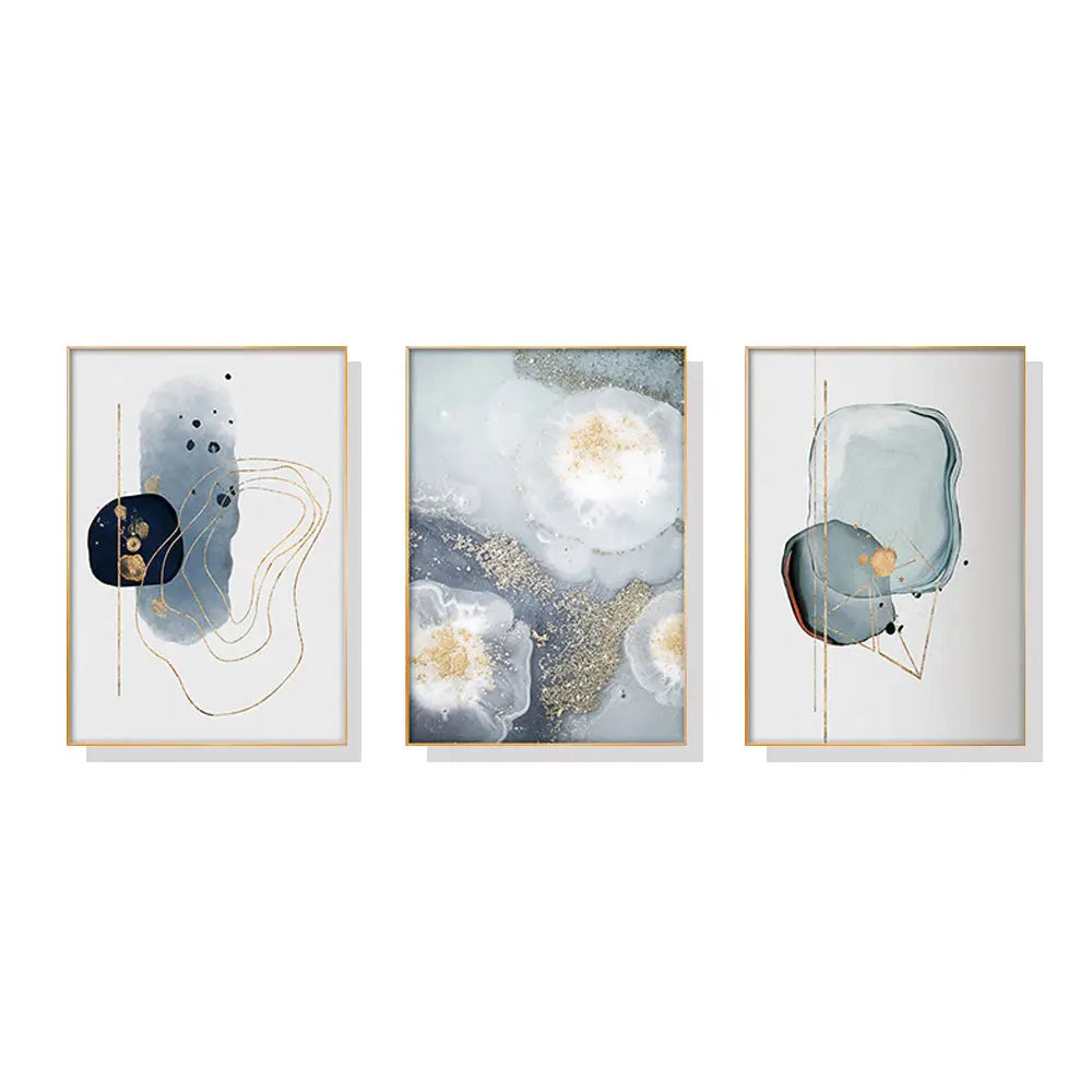 Wall Art 40cmx60cm Marbled Light Grey 3 Sets Gold Frame Canvas - Home & Garden > Wall Art