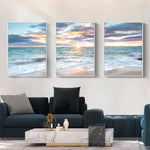 Wall Art 40cmx60cm Sunrise by the ocean 3 Sets White Frame Canvas - Home & Garden > Wall Art