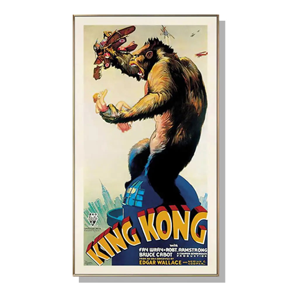Wall Art 40cmx80cm King Kong 1933 Gold Frame Canvas - Home & Garden > Wall Art