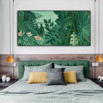 Wall Art 40cmx80cm The Equatorial Jungle Green Forest By Henri Rousseau Black Frame Canvas - Home & Garden > Wall Art