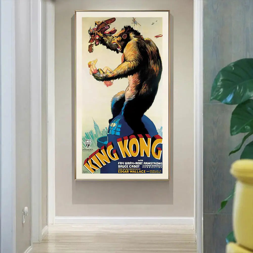 Wall Art 50cmx100cm King Kong 1933 Gold Frame Canvas - Home & Garden > Wall Art