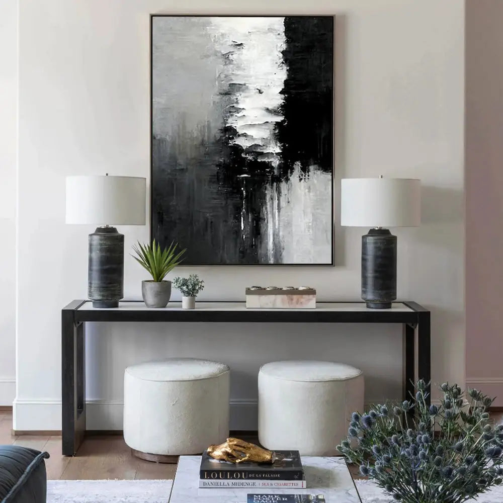 Wall Art 50cmx70cm Abstract Black White Artwork Black Frame Canvas - Home & Garden > Wall Art