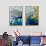 Wall Art 50cmx70cm Marbled Blue And Gold 2 Sets Gold Frame Canvas - Home & Garden > Wall Art