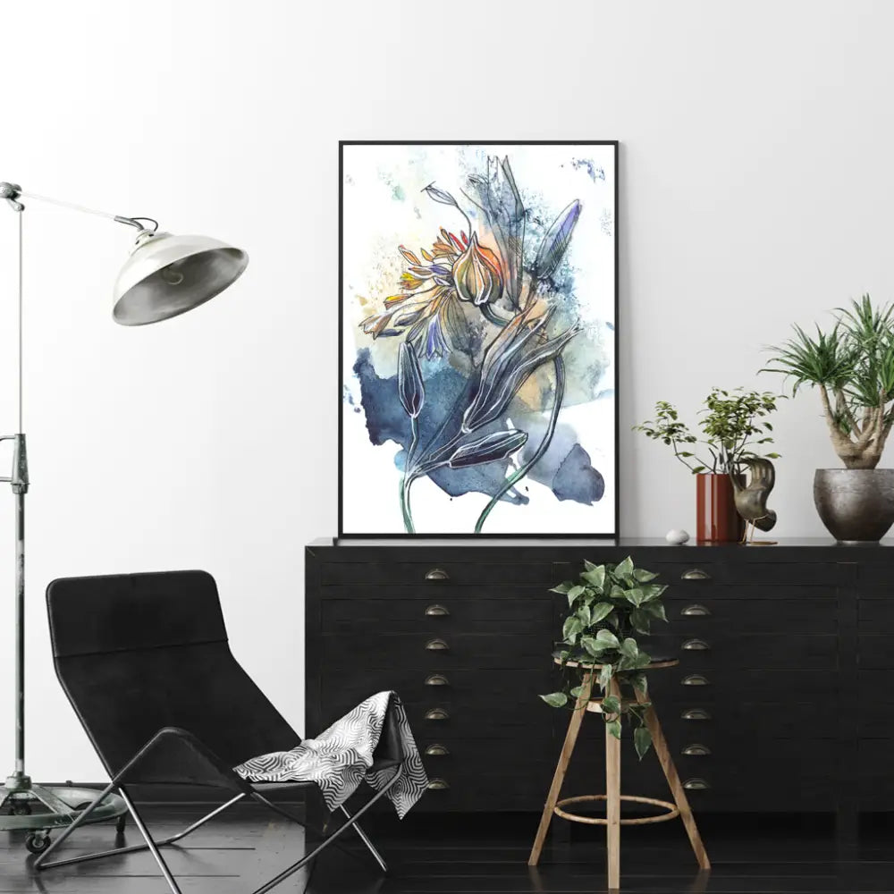 Wall Art 60cmx90cm Watercolor Style Abstract Flower 3 Sets Black Frame Canvas - Home & Garden > Wall Art