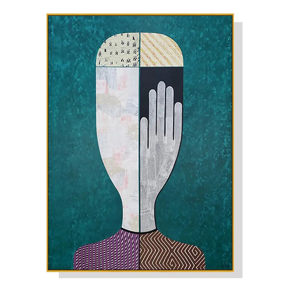 Wall Art 70cmx100cm Abstract Man Gold Frame Canvas - Home & Garden > Wall Art
