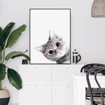Wall Art 70cmx100cm Cat With Glasses Black Frame Canvas - Home & Garden > Wall Art