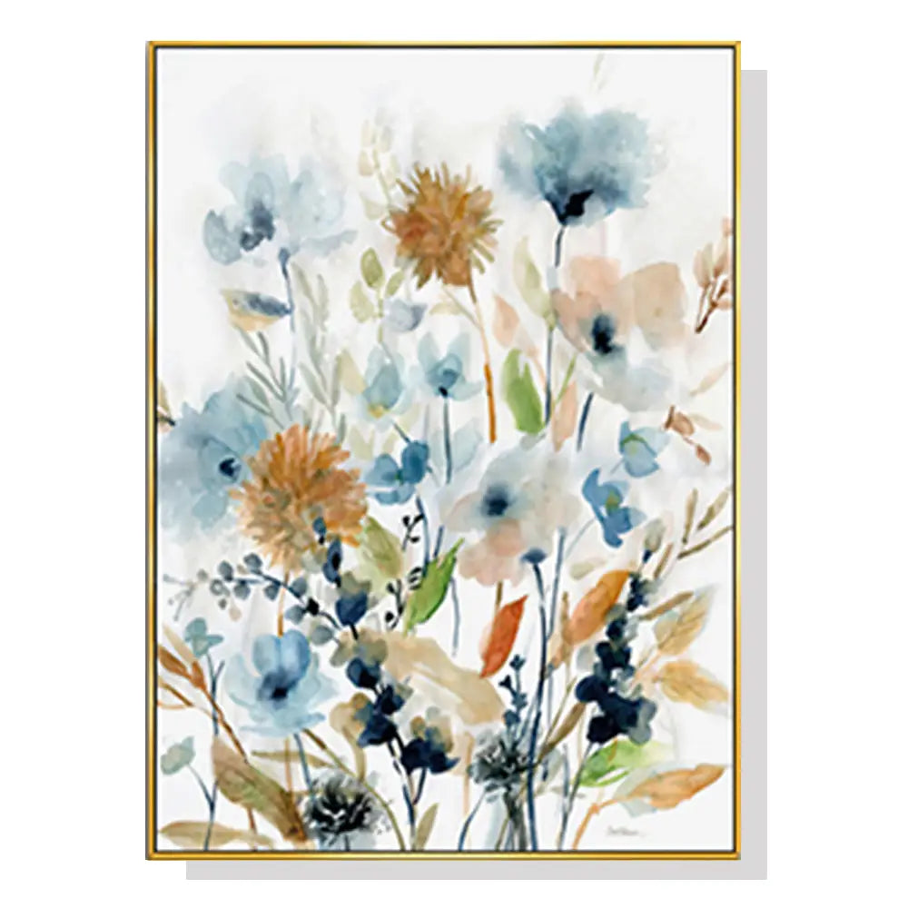 Wall Art 70cmx100cm Colourful Floras Watercolour style I Gold Frame Canvas - Home & Garden > Wall Art