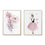 Wall Art 70cmx100cm Dancing Ballerina in Paris 2 Sets Gold Frame Canvas - Home & Garden > Wall Art