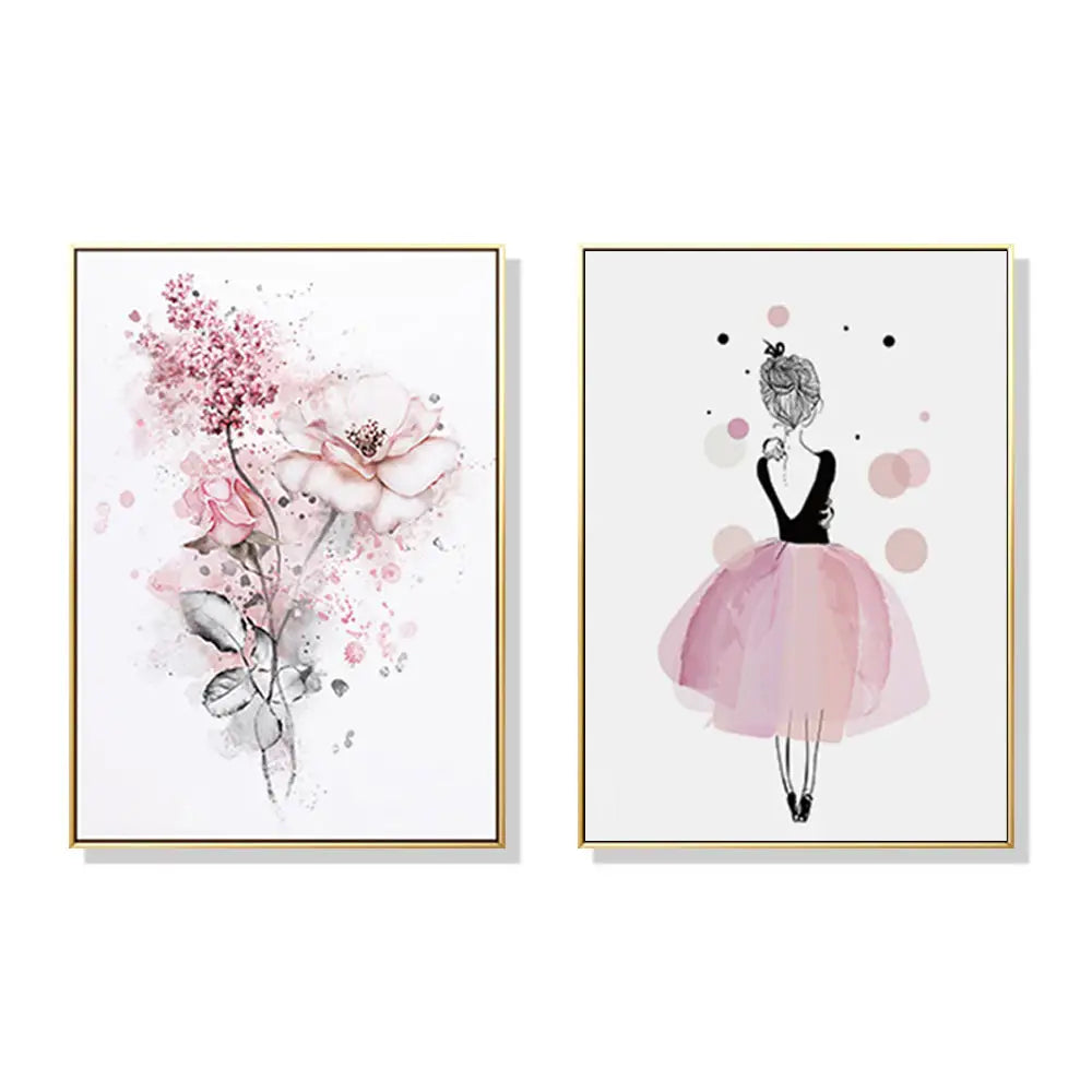 Wall Art 70cmx100cm Dancing Ballerina in Paris 2 Sets Gold Frame Canvas - Home & Garden > Wall Art