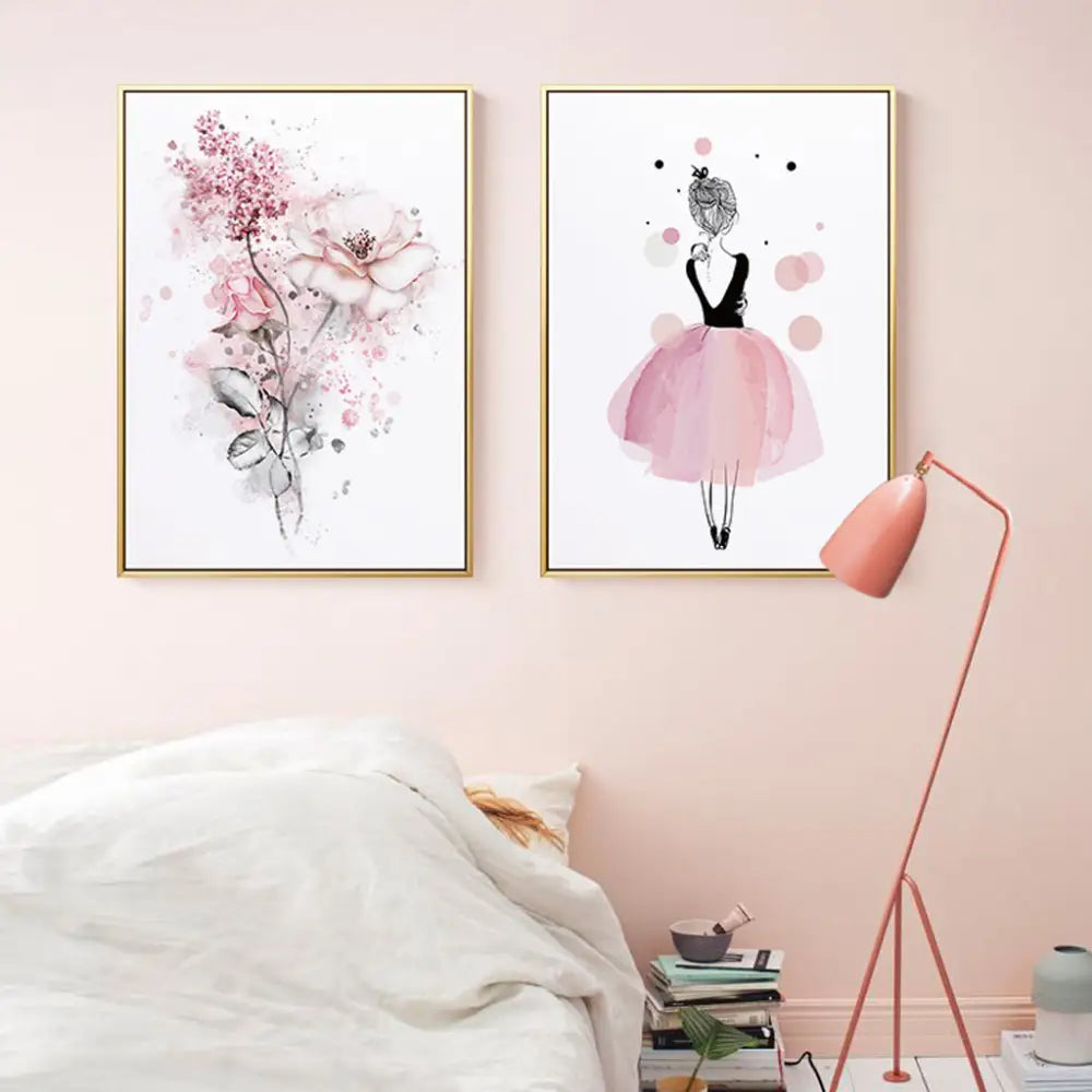 Wall Art 70cmx100cm Dancing Ballerina in Paris 2 Sets Gold Frame Canvas - Home & Garden > Wall Art