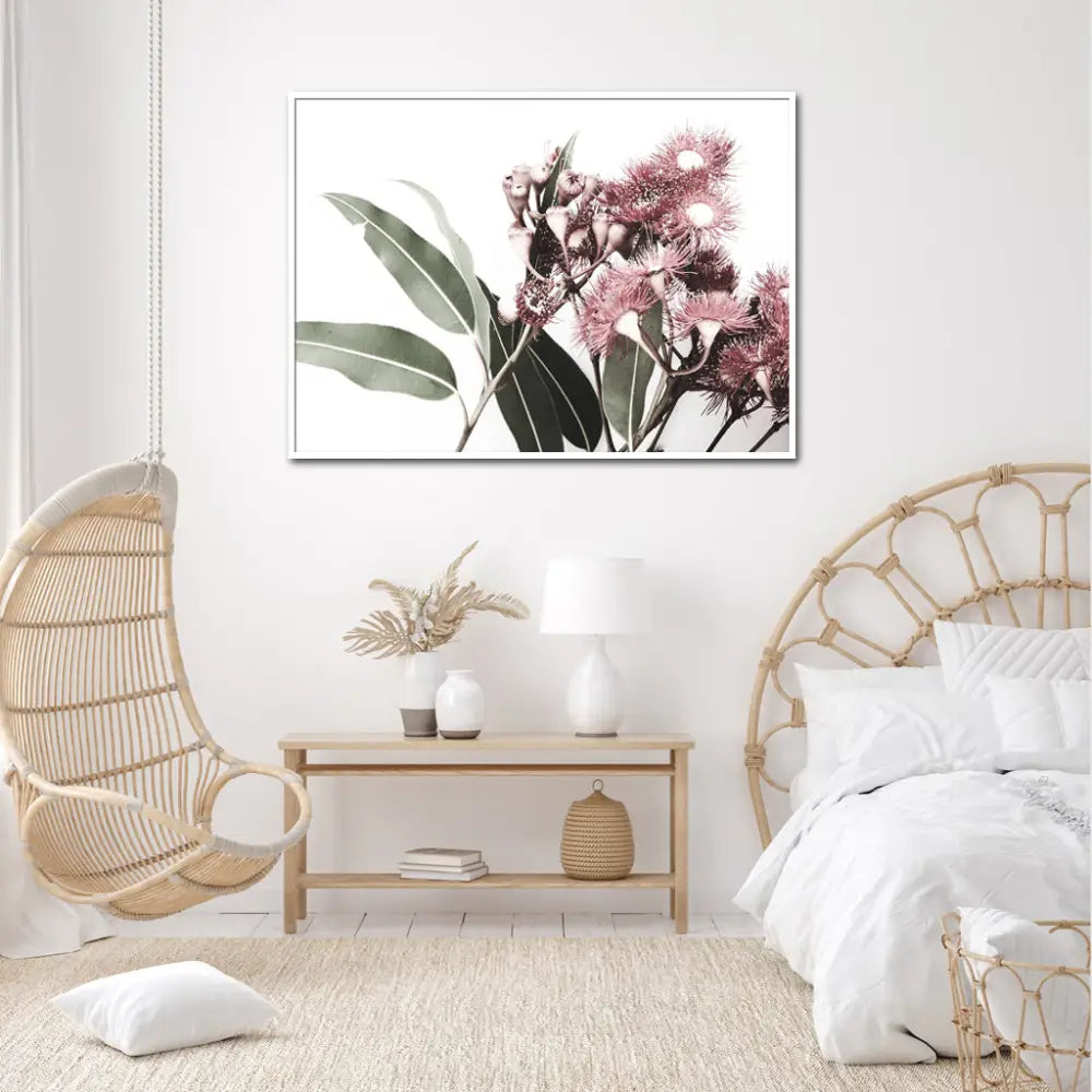 Wall Art 70cmx100cm Eucalyptus in Bloom White Frame Canvas - Home & Garden > Wall Art