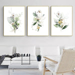 Wall Art 70cmx100cm Green and Gold Watercolor Botanical 3 Sets Gold Frame Canvas - Home & Garden > Wall Art