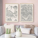 Wall Art 70cmx100cm Line Art Mountain 2 Sets Gold Frame Canvas - Home & Garden > Wall Art