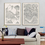 Wall Art 70cmx100cm Line Art Mountain 2 Sets Gold Frame Canvas - Home & Garden > Wall Art