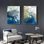 Wall Art 70cmx100cm Marbled Blue And Gold 2 Sets Gold Frame Canvas - Home & Garden > Wall Art