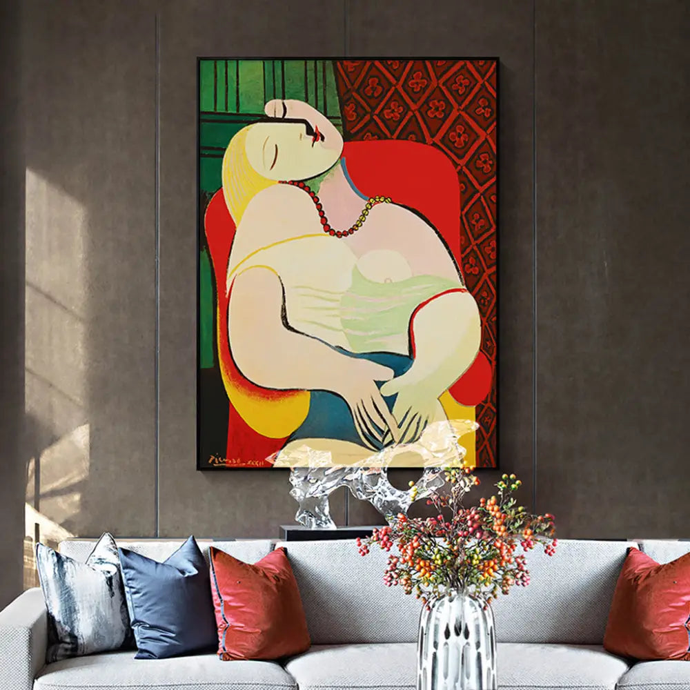 Wall Art 70cmx100cm The dream by Pablo Picasso Gold Frame Canvas - Home & Garden > Wall Art