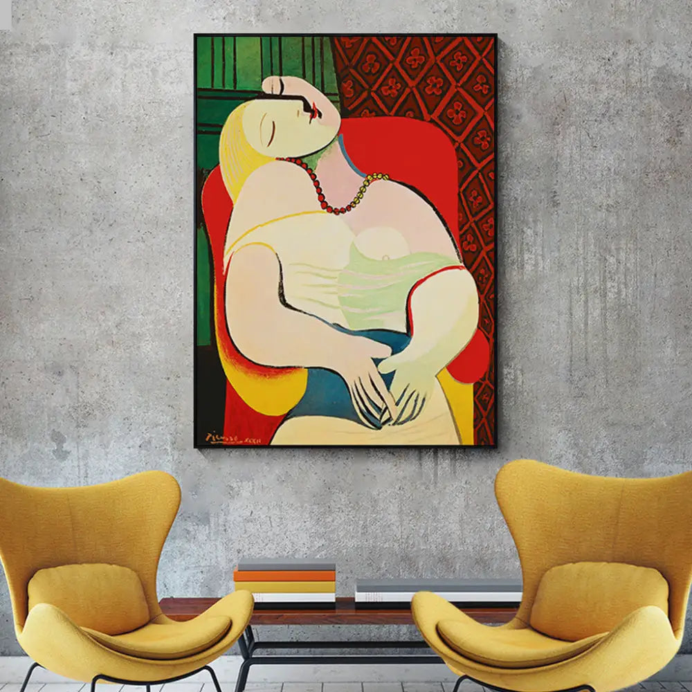 Wall Art 70cmx100cm The dream by Pablo Picasso Gold Frame Canvas - Home & Garden > Wall Art