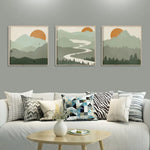 Wall Art 70cmx70cm Sage Green Landscapes 3 Sets Wood Frame Canvas - Home & Garden > Wall Art
