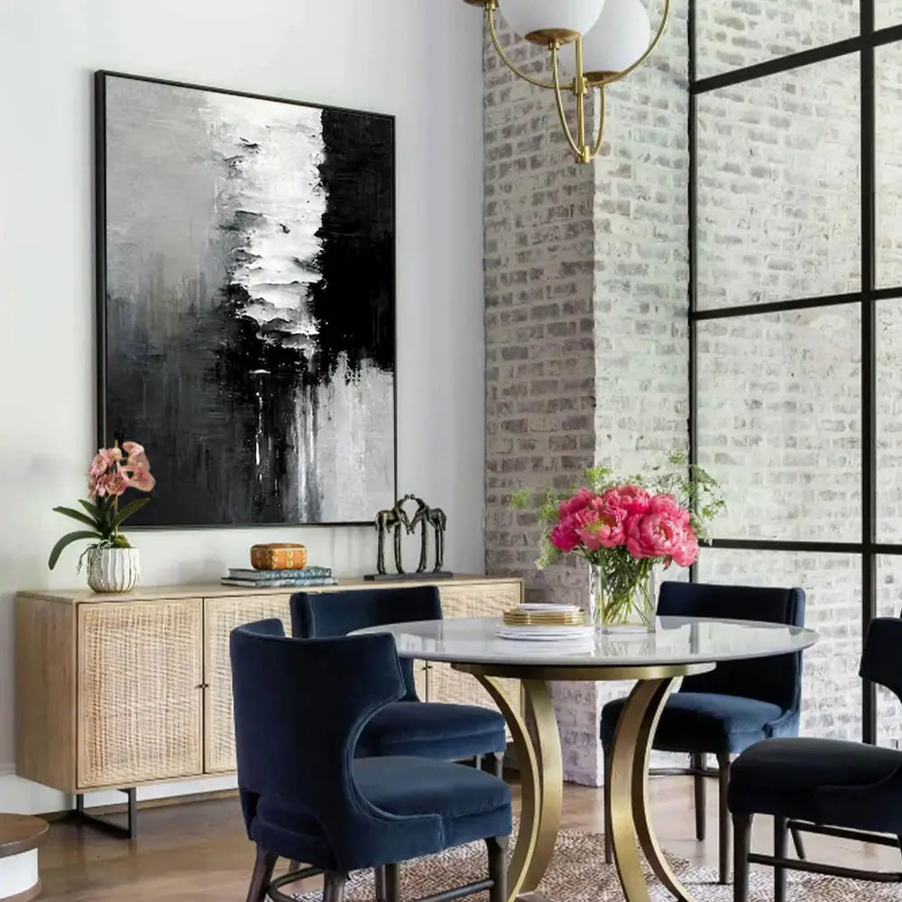 Wall Art 80cmx120cm Abstract Black White Artwork Black Frame Canvas - Home & Garden > Wall Art