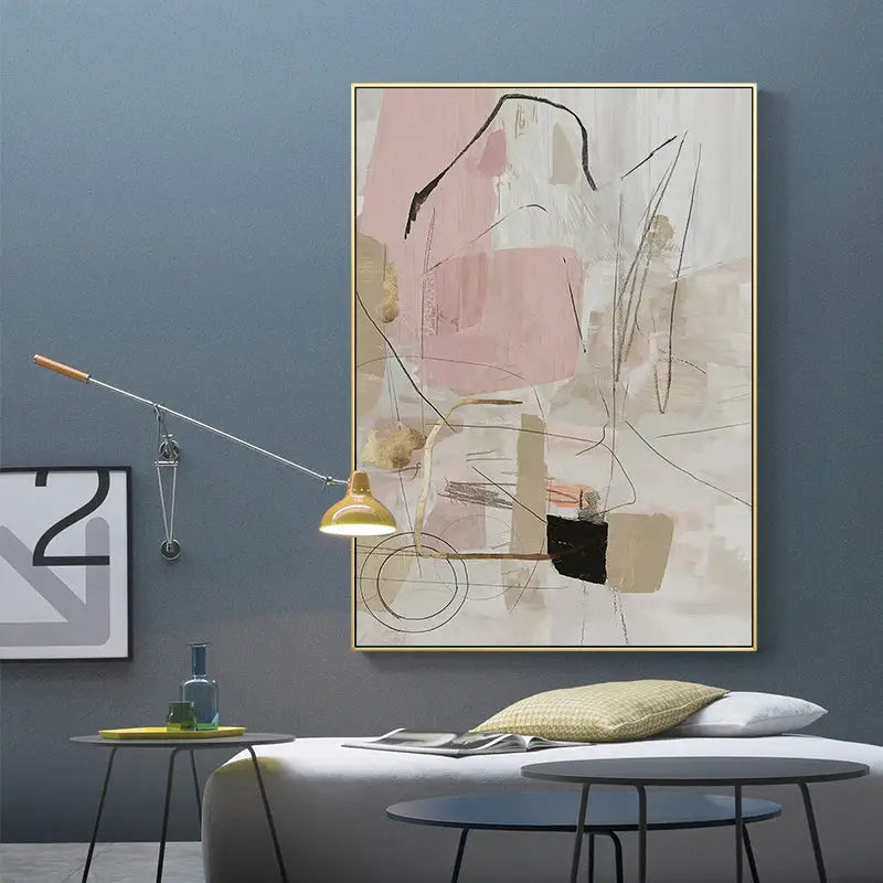 Wall Art 80cmx120cm Abstract Pink Gold Frame Canvas - Home & Garden > Wall Art