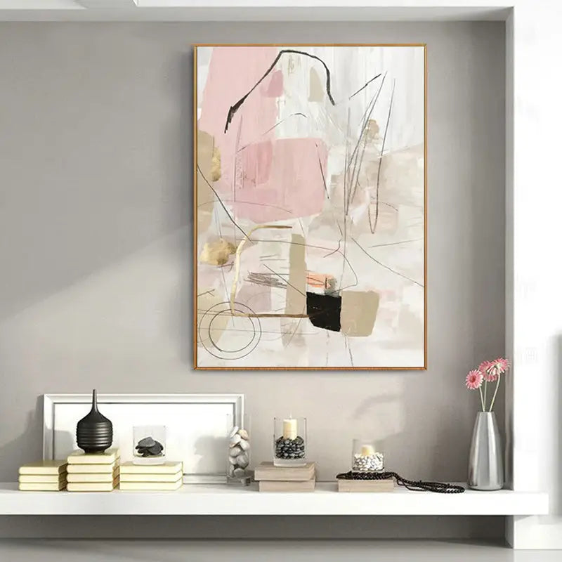 Wall Art 80cmx120cm Abstract Pink Gold Frame Canvas - Home & Garden > Wall Art