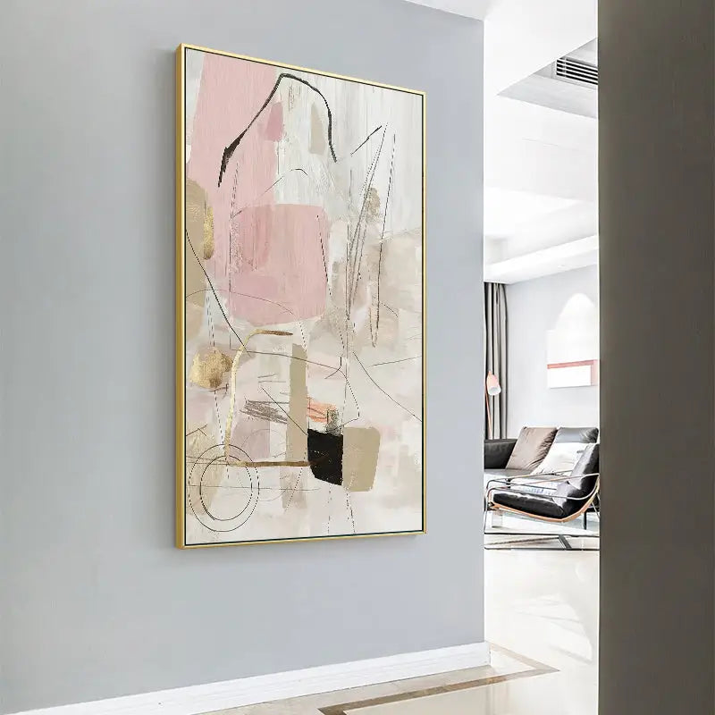 Wall Art 80cmx120cm Abstract Pink Gold Frame Canvas - Home & Garden > Wall Art