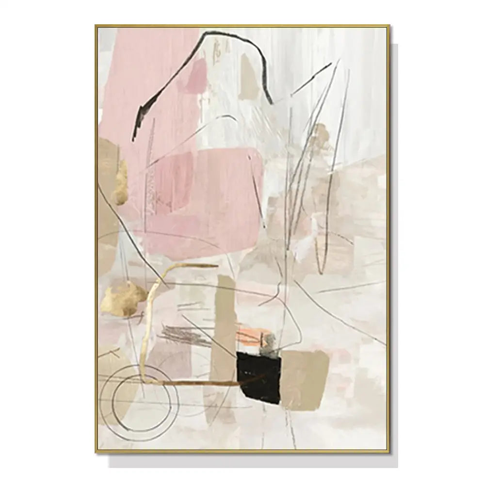 Wall Art 80cmx120cm Abstract Pink Gold Frame Canvas - Home & Garden > Wall Art