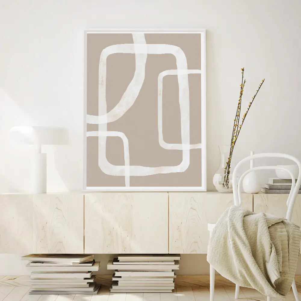 Wall Art 80cmx120cm Abstract White Lines 2 Sets White Frame Canvas - Home & Garden > Wall Art