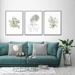 Wall Art 80cmx120cm Botanical Line Girl 3 Sets Black Frame Canvas - Home & Garden > Wall Art