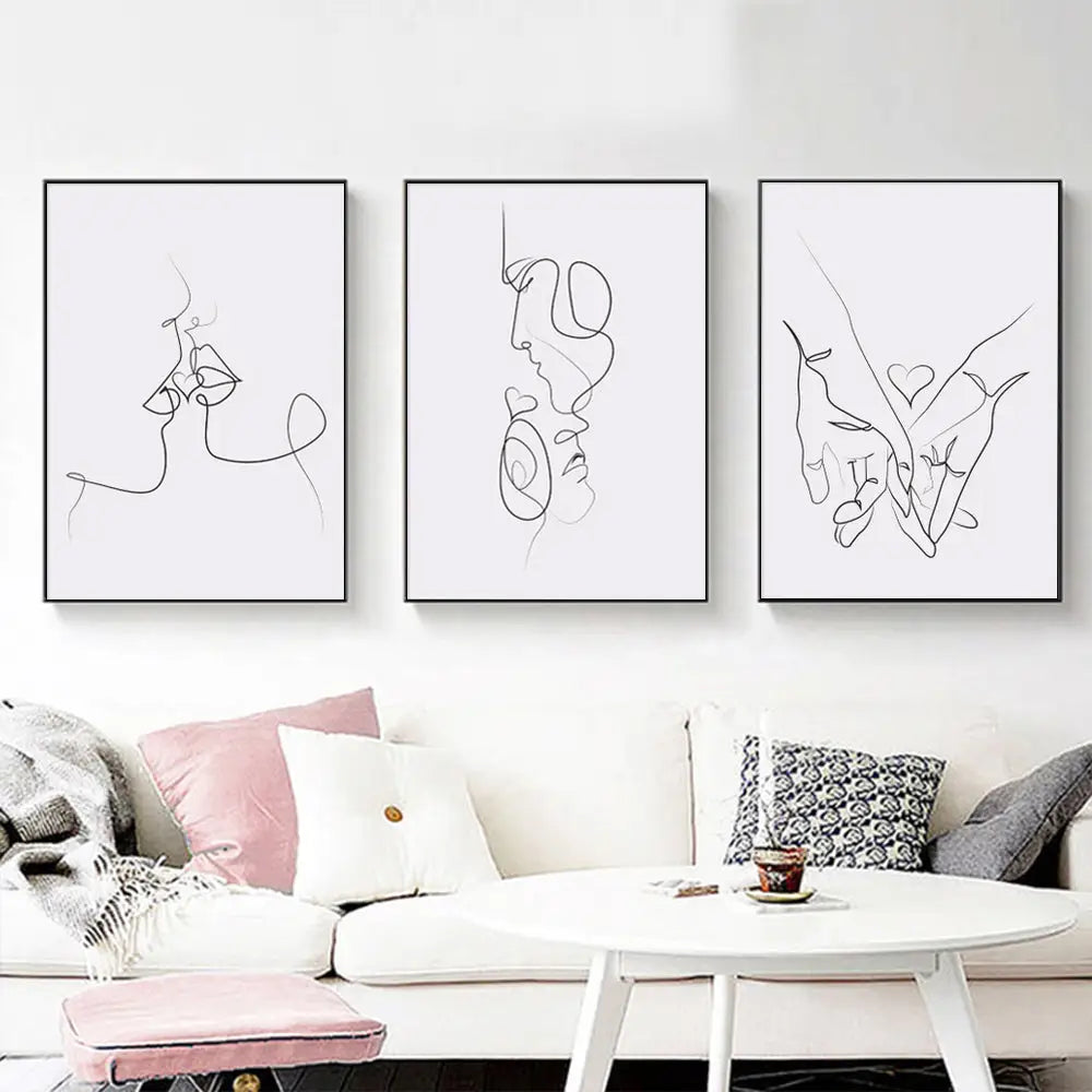 Wall Art 80cmx120cm Couples 3 Sets Black Frame Canvas - Home & Garden > Wall Art