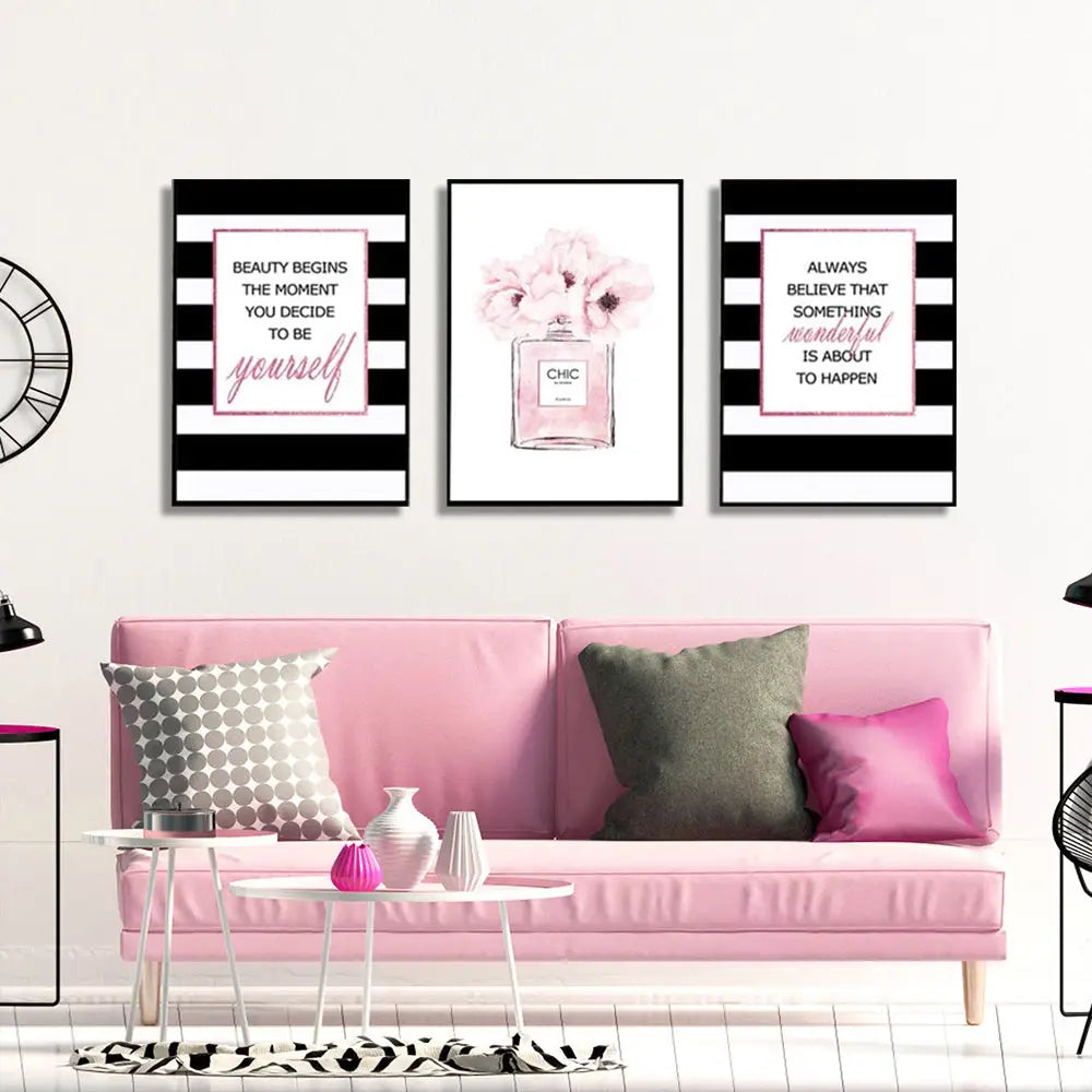 Wall Art 80cmx120cm Fashion Prints 3 Sets Black Frame Canvas - Home & Garden > Wall Art