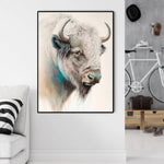 Wall Art 80cmx120cm Great White Buffalo Black Frame Canvas - Home & Garden > Wall Art