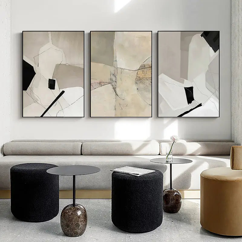 Wall Art 80cmx120cm Modern Abstract 3 Sets Black Frame Canvas - Home & Garden > Wall Art