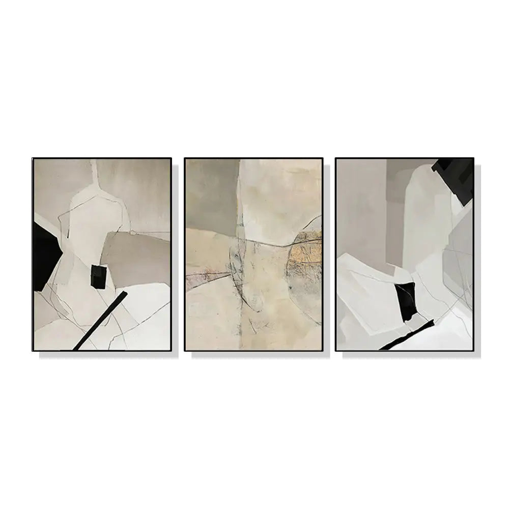 Wall Art 80cmx120cm Modern Abstract 3 Sets Black Frame Canvas - Home & Garden > Wall Art