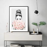 Wall Art 80cmx120cm Roses Girl Black Frame Canvas - Home & Garden > Wall Art