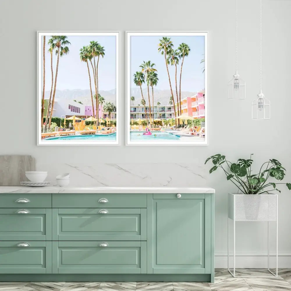 Wall Art 80cmx120cm Saguaro Hotel 2 Sets White Frame Canvas - Home & Garden > Wall Art
