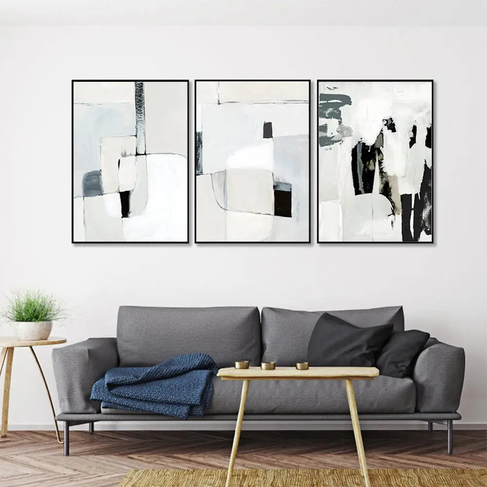 Wall Art 80cmx120cm Soft Spoken 3 Sets Black Frame Canvas - Home & Garden > Wall Art