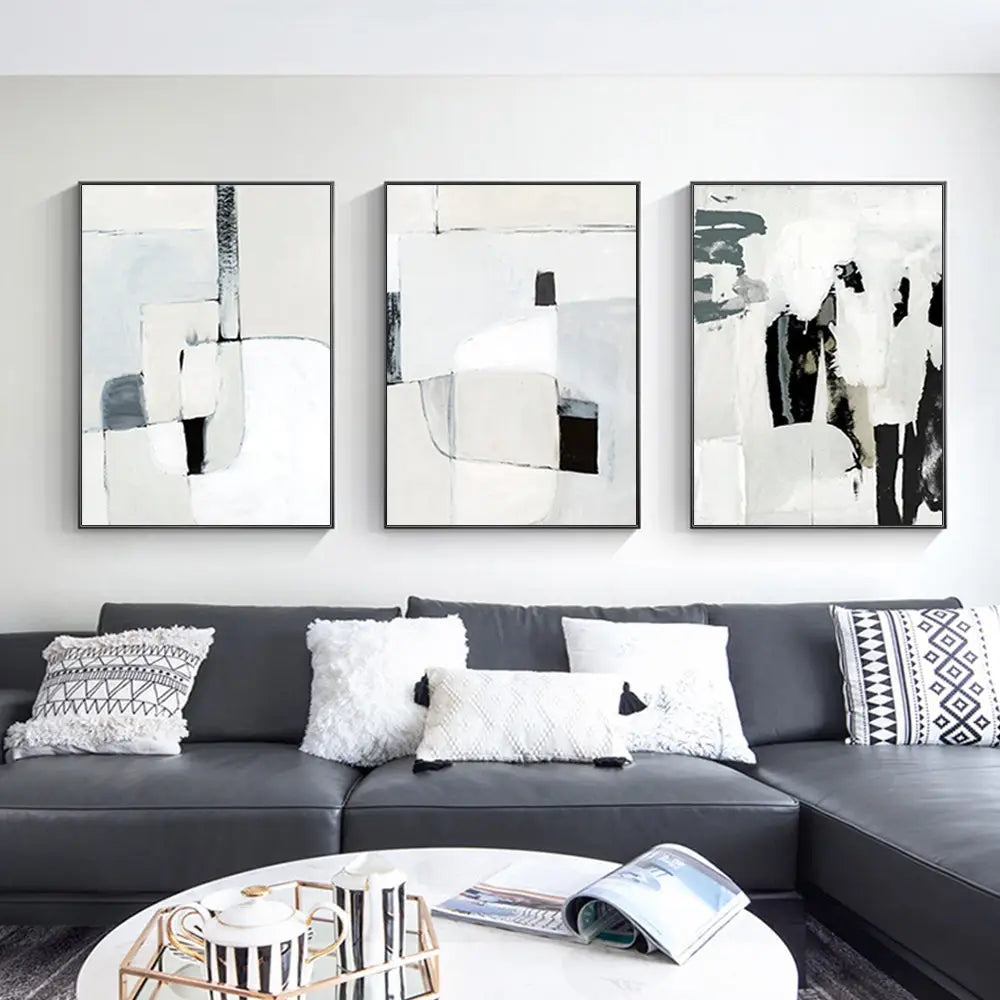 Wall Art 80cmx120cm Soft Spoken 3 Sets Black Frame Canvas - Home & Garden > Wall Art