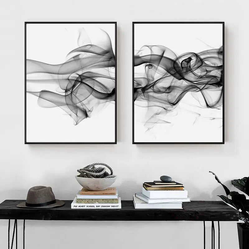 Wall Art 80cmx120cm Stylish Abstract Black 2 Sets Black Frame Canvas - Home & Garden > Wall Art