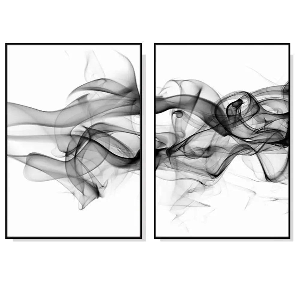 Wall Art 80cmx120cm Stylish Abstract Black 2 Sets Black Frame Canvas - Home & Garden > Wall Art