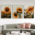 Wall Art 80cmx120cm Sunflower 3 Sets Gold Frame Canvas - Home & Garden > Wall Art