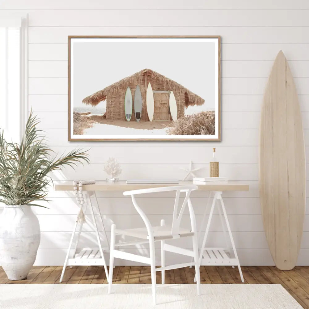 Wall Art 80cmx120cm Surf Cabin Wood Frame Canvas - Home & Garden > Wall Art