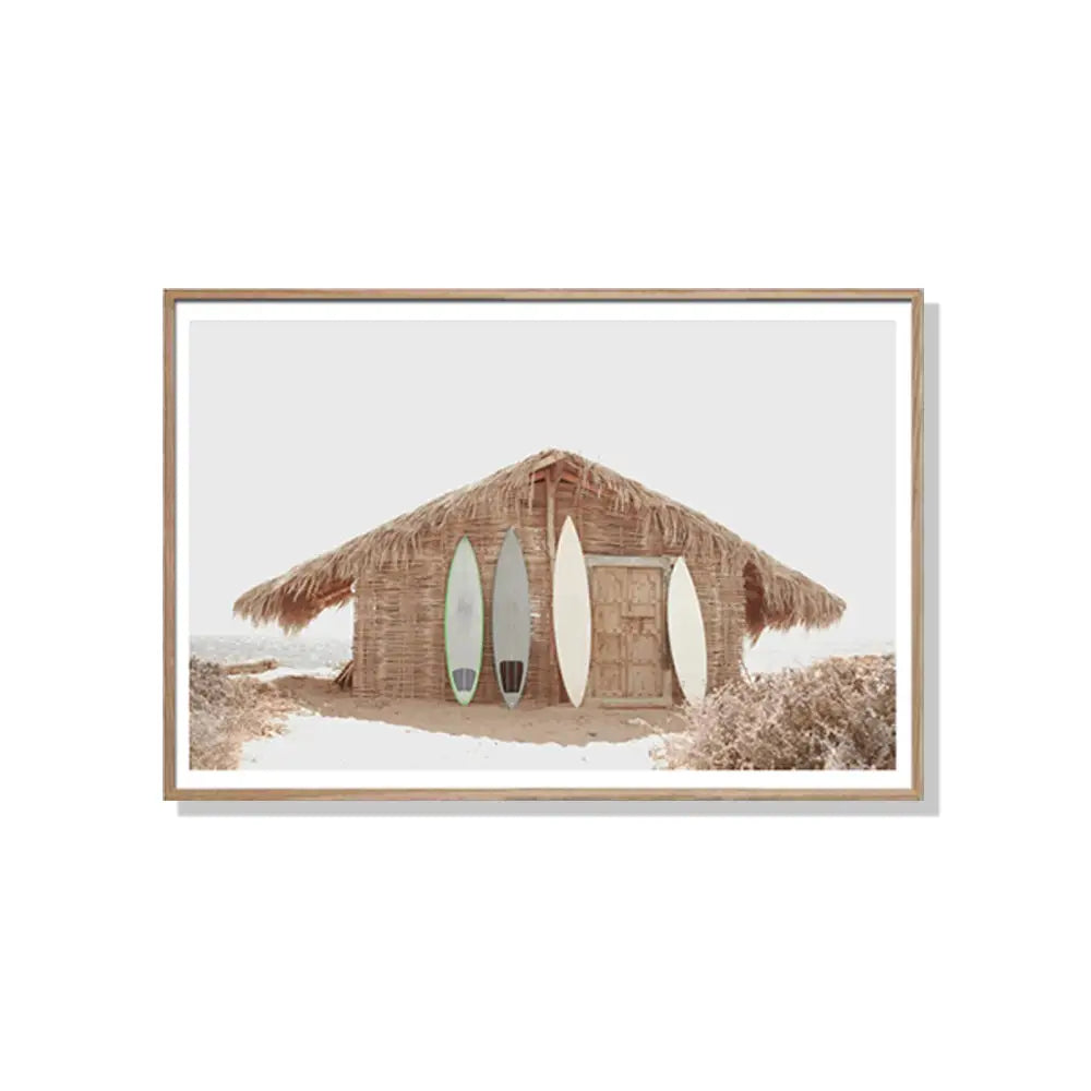 Wall Art 80cmx120cm Surf Cabin Wood Frame Canvas - Home & Garden > Wall Art