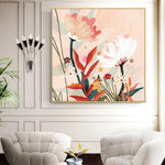 Wall Art 80cmx80cm Native Floral Gold Frame Canvas - Home & Garden > Wall Art