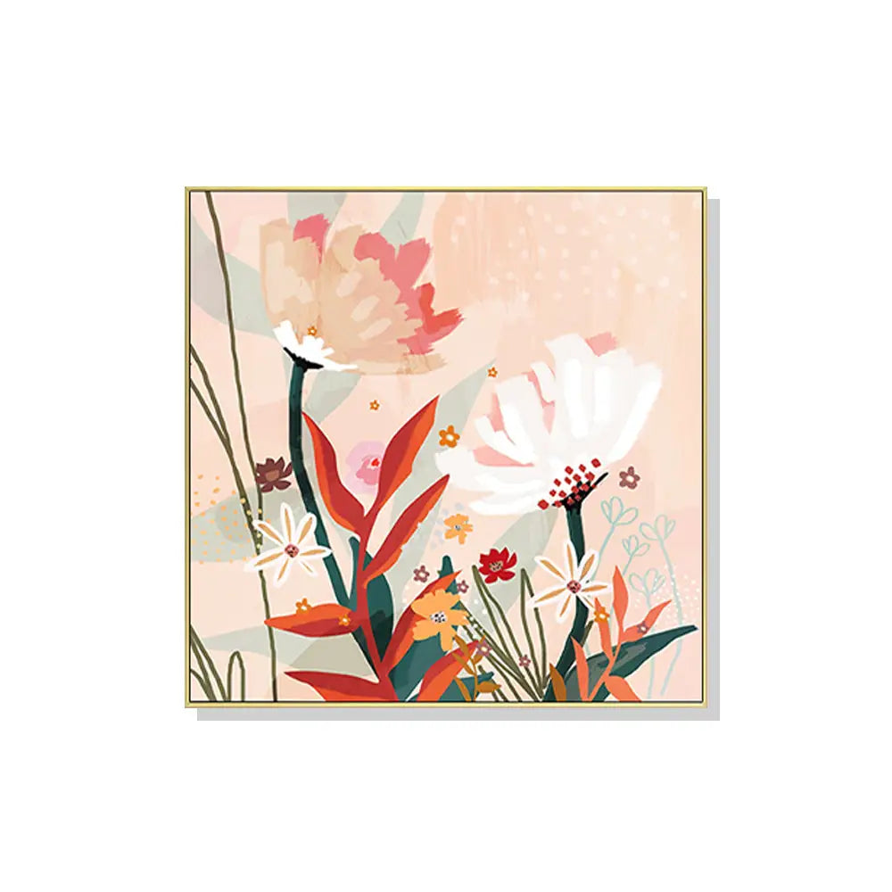 Wall Art 80cmx80cm Native Floral Gold Frame Canvas - Home & Garden > Wall Art