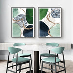 Wall Art 90cmx135cm Abstract Green and Navy 2 Sets Black Frame Canvas - Home & Garden > Wall Art