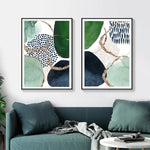 Wall Art 90cmx135cm Abstract Green and Navy 2 Sets Black Frame Canvas - Home & Garden > Wall Art