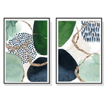 Wall Art 90cmx135cm Abstract Green and Navy 2 Sets Black Frame Canvas - Home & Garden > Wall Art