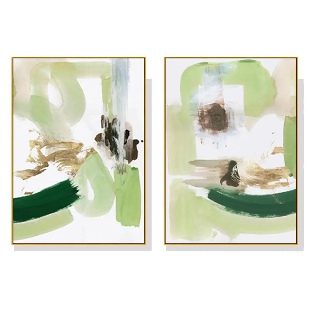 Wall Art 90cmx135cm Abstract Green Mint 2 Sets Gold Frame Canvas - Home & Garden > Wall Art